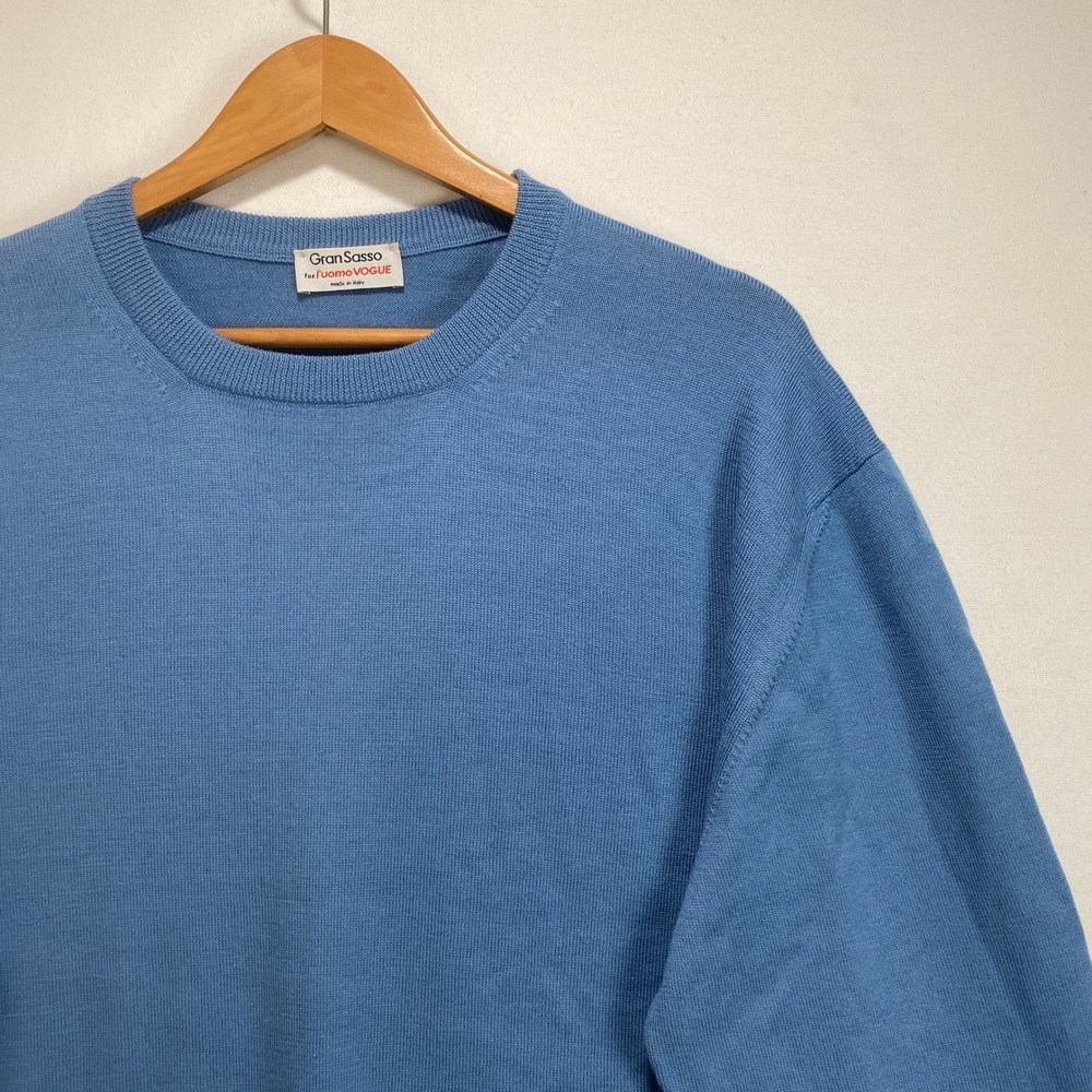 Gran Sasso for Luomo VOGUE Blue Virgin Wool Crewneck Sweater Made in Italy Mens